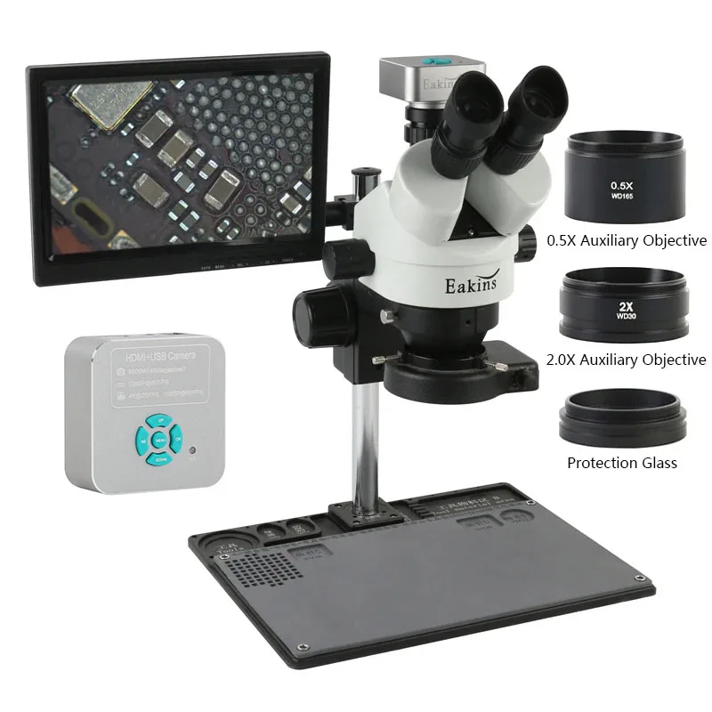 Simul-Focal Industrial Microscope 4K Hdmi - 7X 45X Zoom Industrielle Simul-fokale HDMI